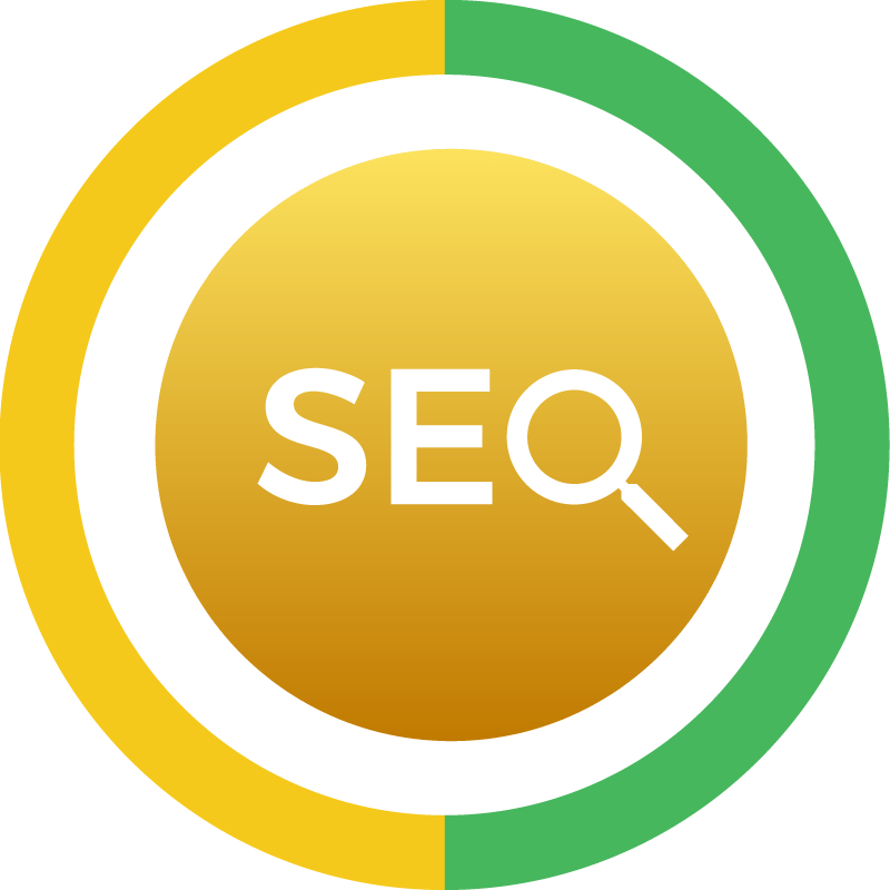 A yellow and green seo button with the word seo.